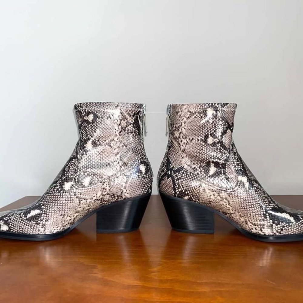 Shanta Snake Print Pointed-Toe Booties